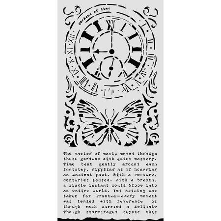 Stencil spesso 12 x 25 cm Gardens of Time orologio e farfalla