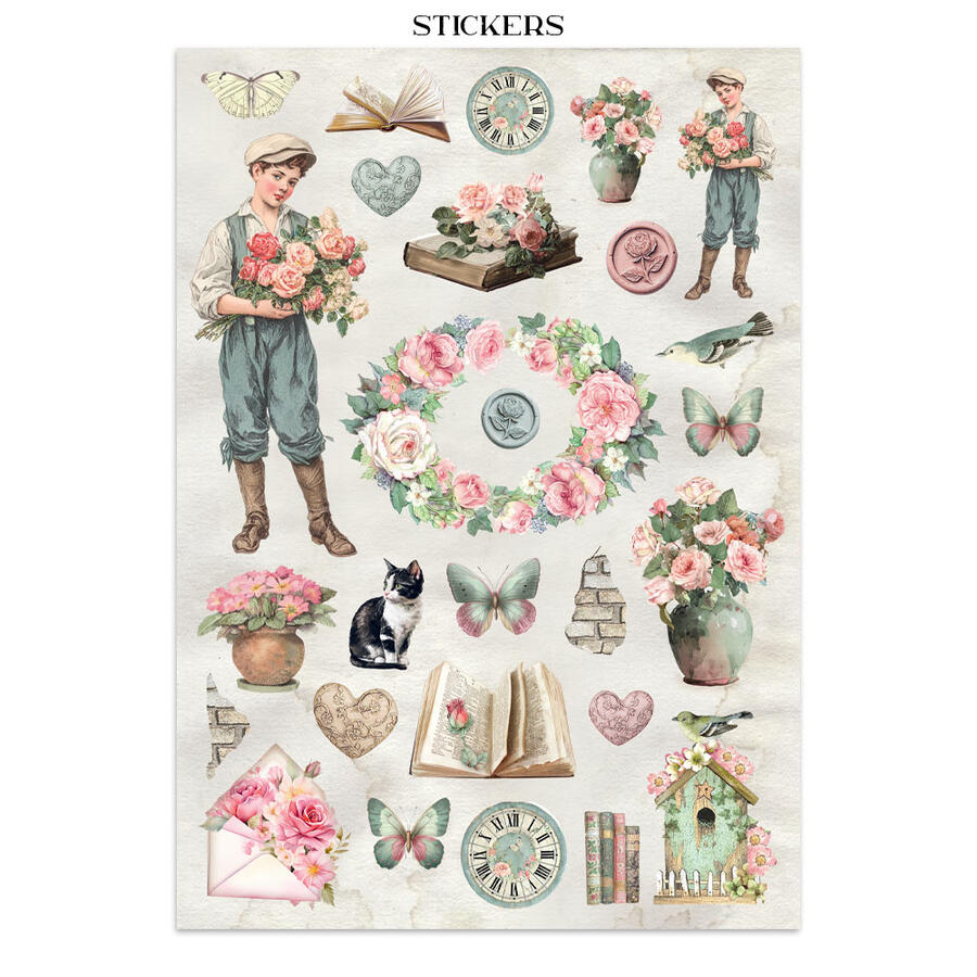 Junk Journal stickers, cut-outs, backgrounds House of Roses