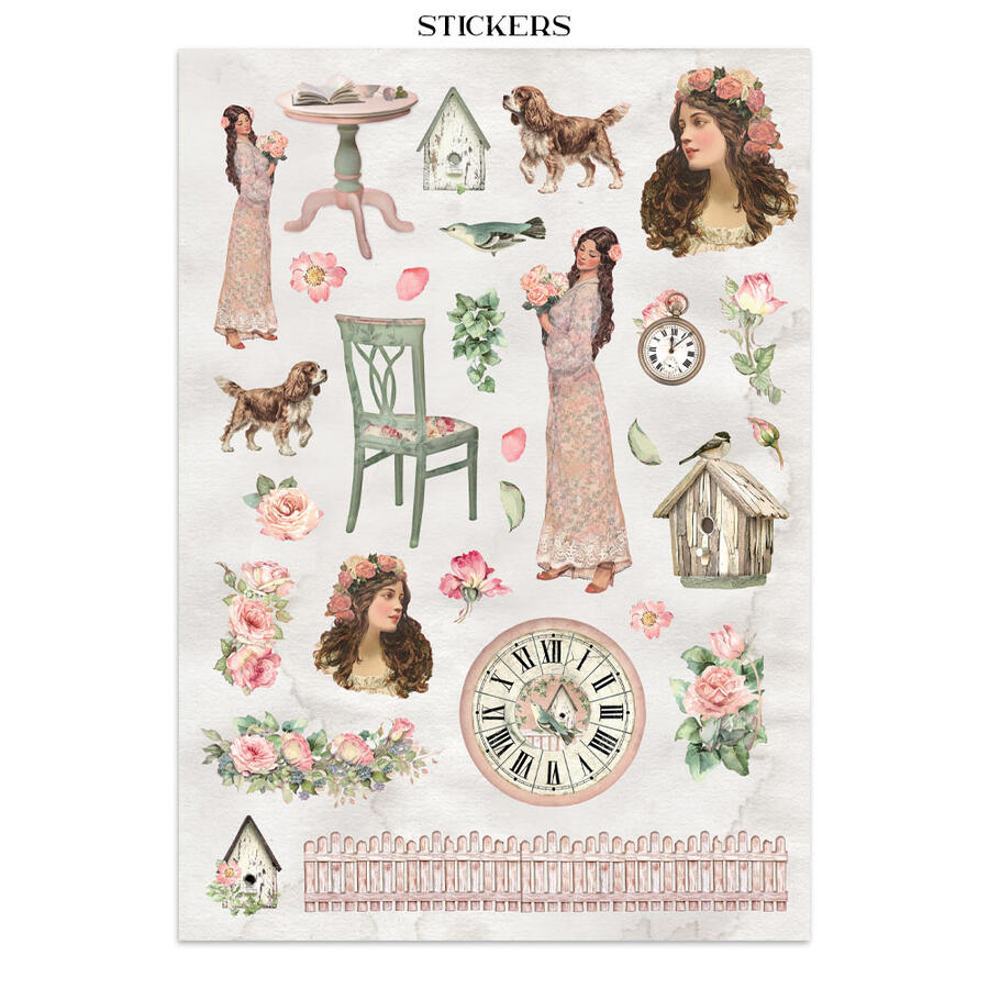 Junk Journal stickers, cut-outs, backgrounds House of Roses