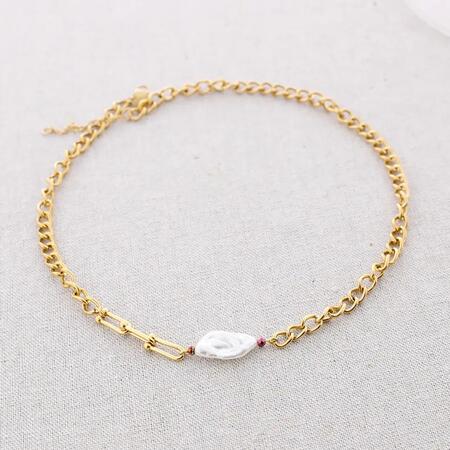 Collana con catena in acciaio e perla