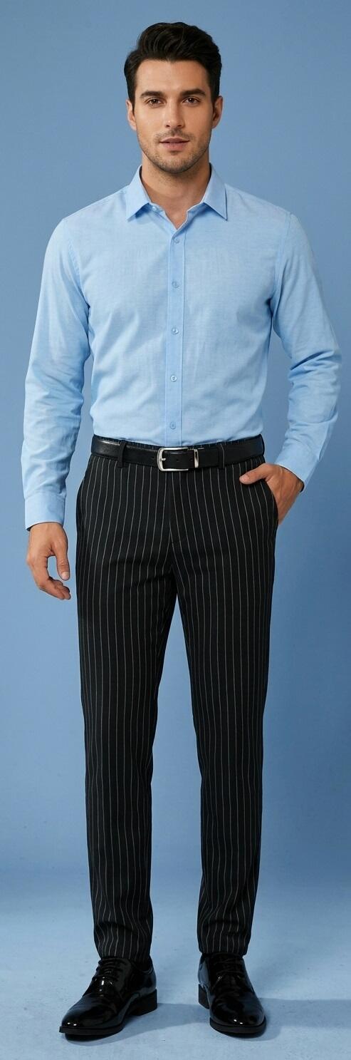 7-0014 Pinstriped cigarette dance trousers with 4 pockets without pleats, tapered at the hem