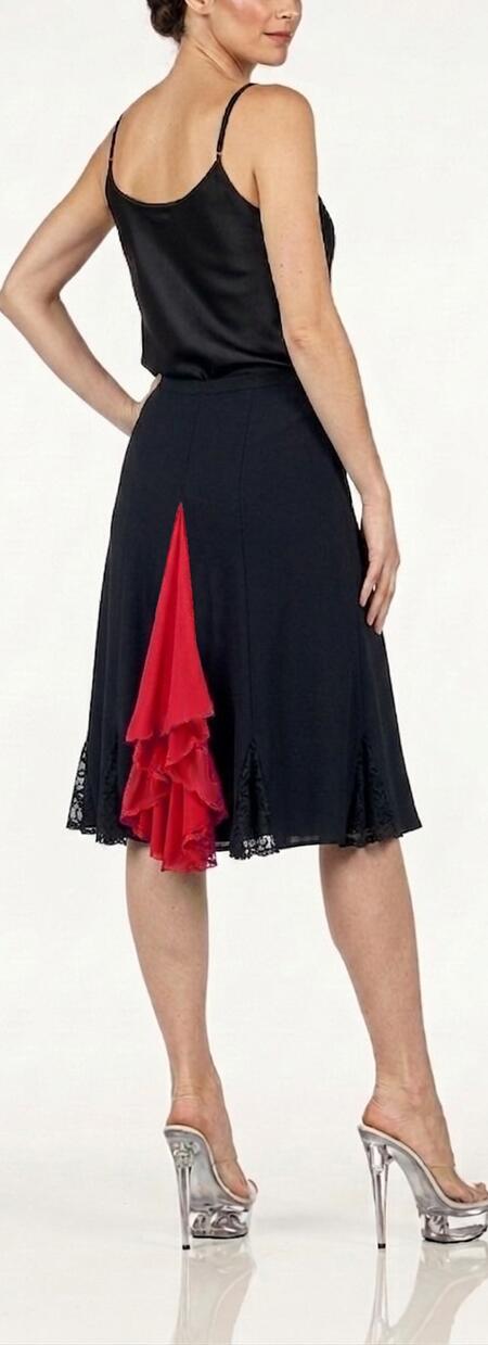 SKIRT IN MEDIAN TACTEL WITH LACE INSERTS LENGTH THE KNEE WHIT RUCHES 2-0027