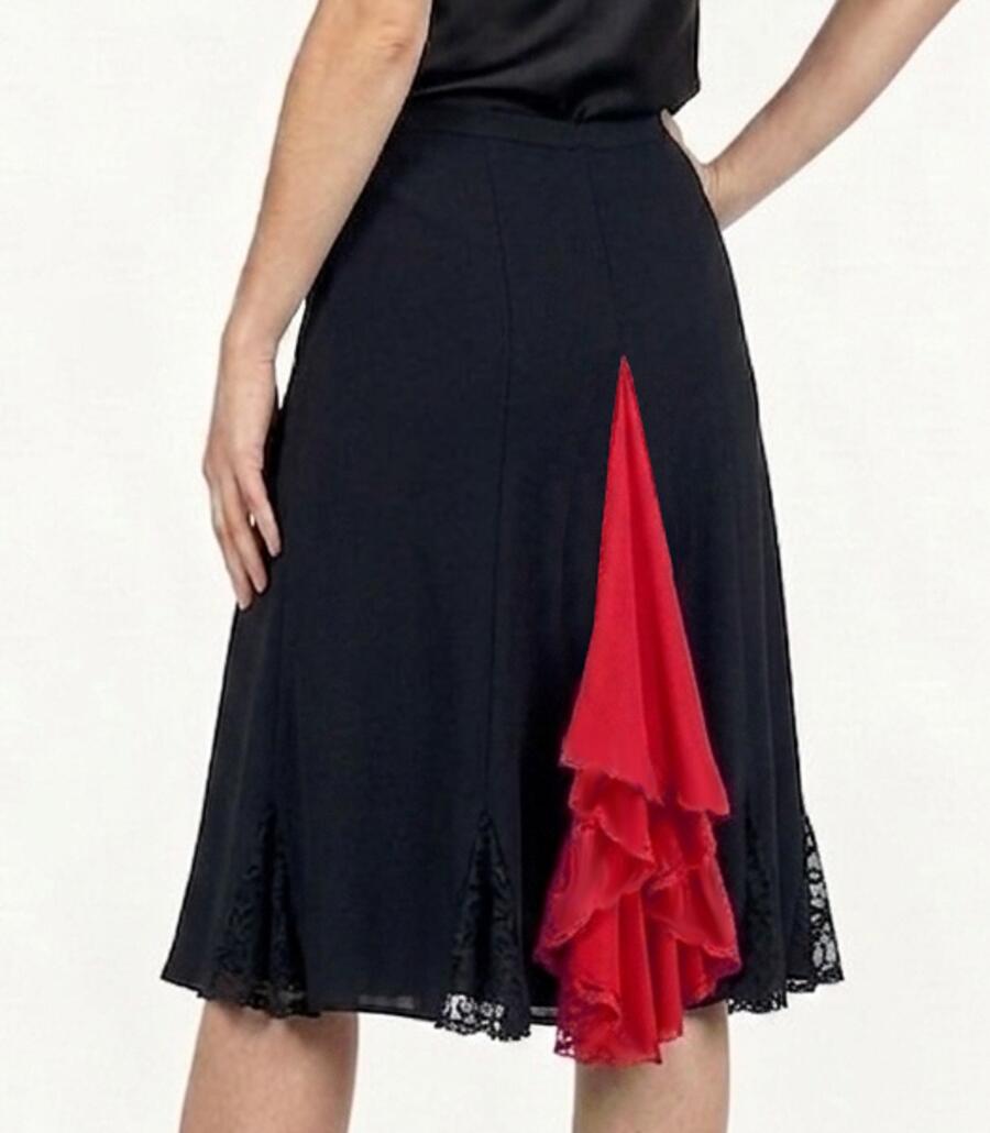 SKIRT IN MEDIAN TACTEL WITH LACE INSERTS LENGTH THE KNEE WHIT RUCHES 2-0027
