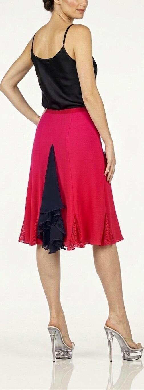 SKIRT IN MEDIAN TACTEL WITH LACE INSERTS LENGTH THE KNEE WHIT RUCHES 2-0027