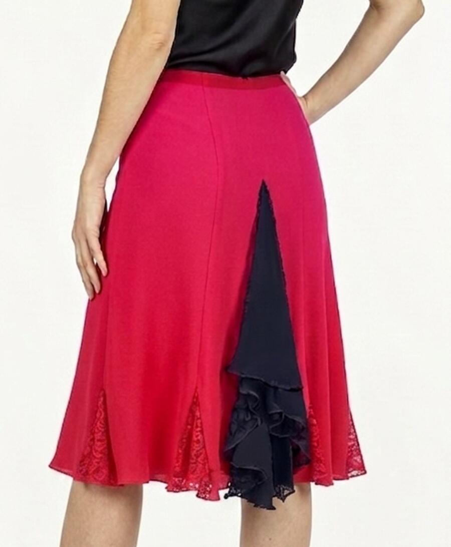 SKIRT IN MEDIAN TACTEL WITH LACE INSERTS LENGTH THE KNEE WHIT RUCHES 2-0027
