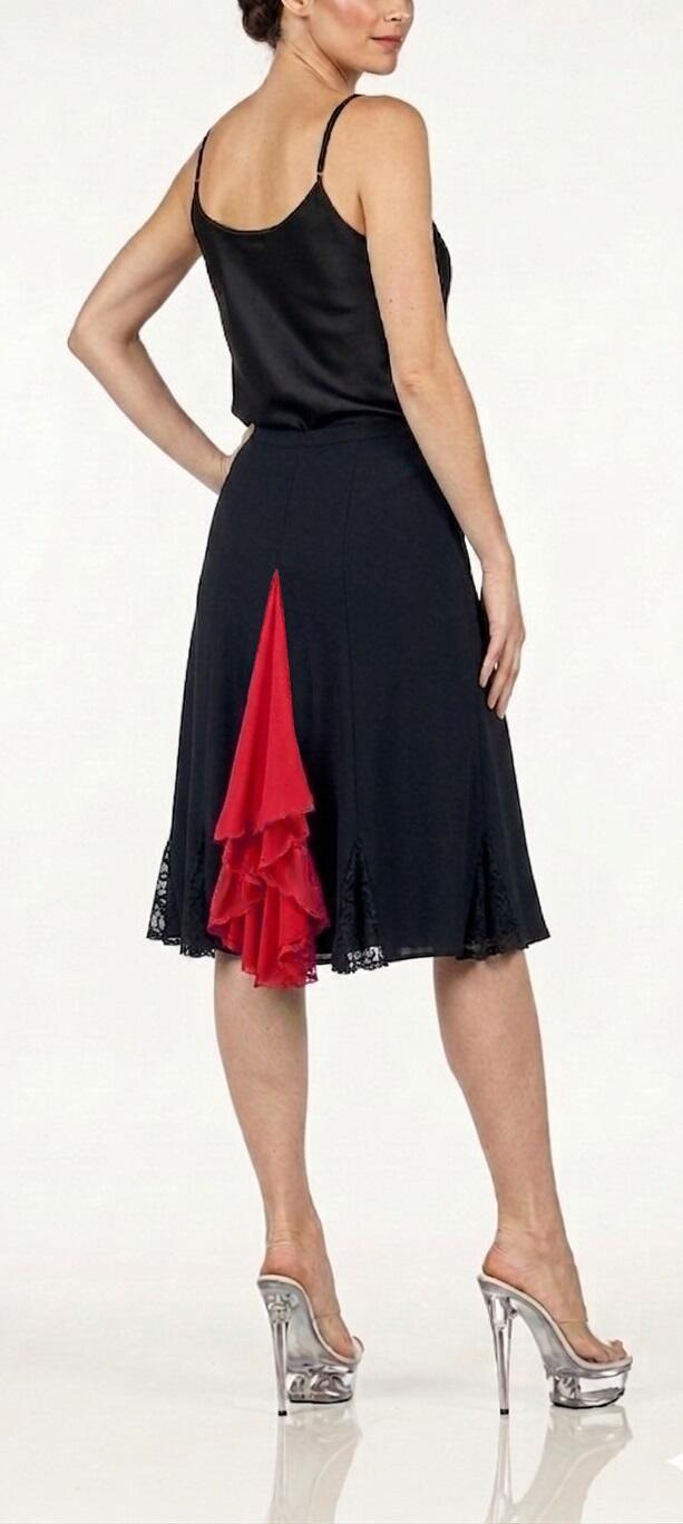 SKIRT IN MEDIAN TACTEL WITH LACE INSERTS LENGTH THE KNEE WHIT RUCHES 2-0027