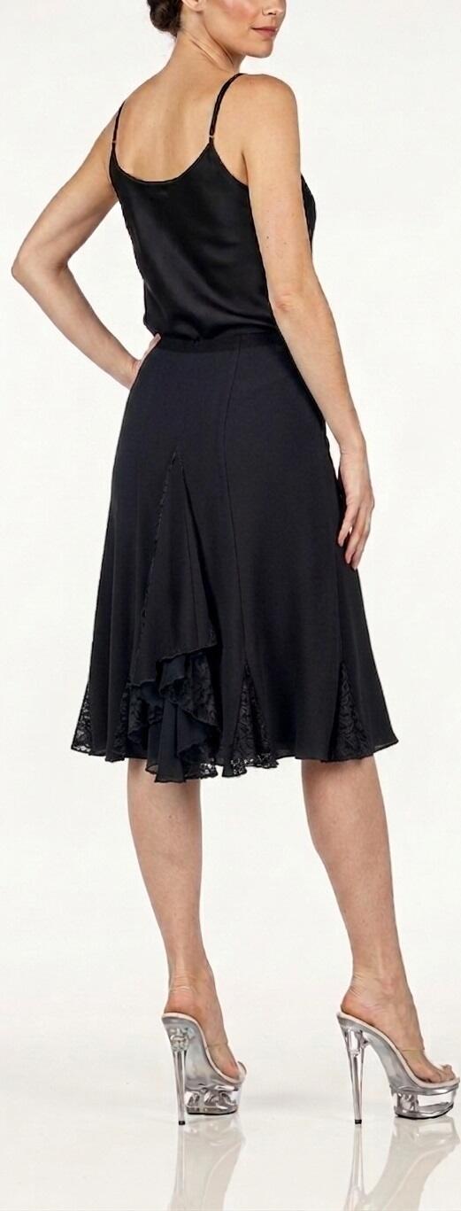 SKIRT IN MEDIAN TACTEL WITH LACE INSERTS LENGTH THE KNEE WHIT RUCHES 2-0027