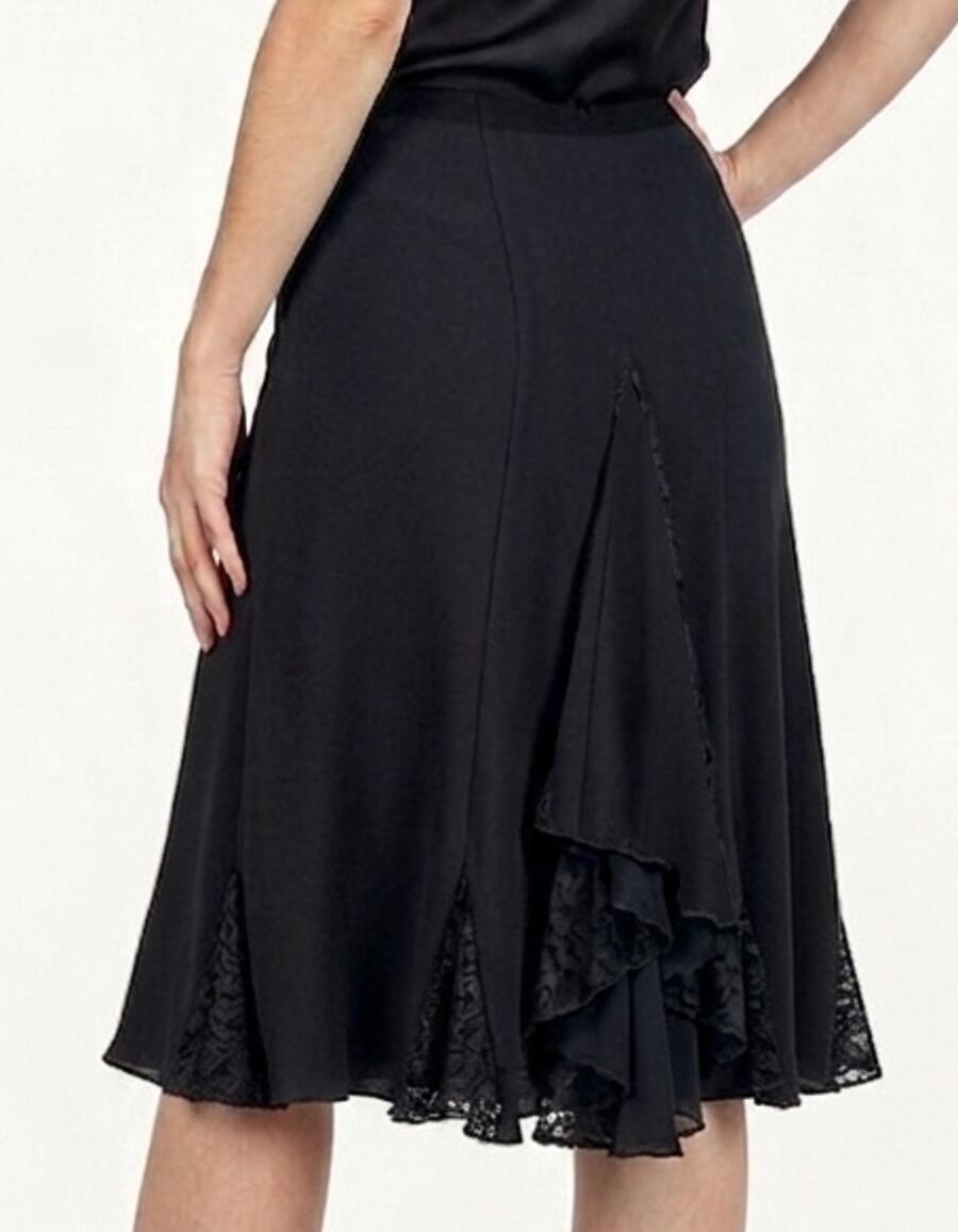 SKIRT IN MEDIAN TACTEL WITH LACE INSERTS LENGTH THE KNEE WHIT RUCHES 2-0027