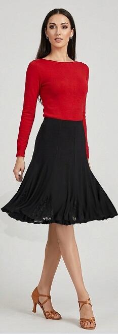 SKIRT IN MEDIAN TACTEL WITH LACE INSERTS LENGTH THE KNEE WHIT RUCHES 2-0027
