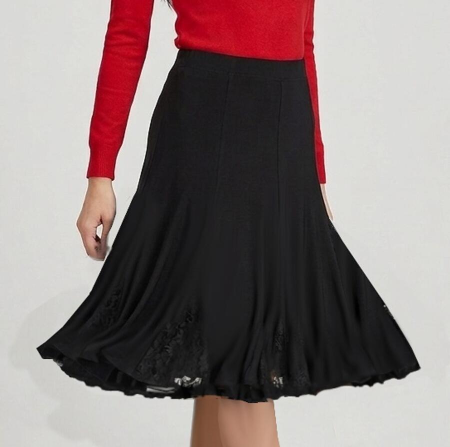 SKIRT IN MEDIAN TACTEL WITH LACE INSERTS LENGTH THE KNEE WHIT RUCHES 2-0027