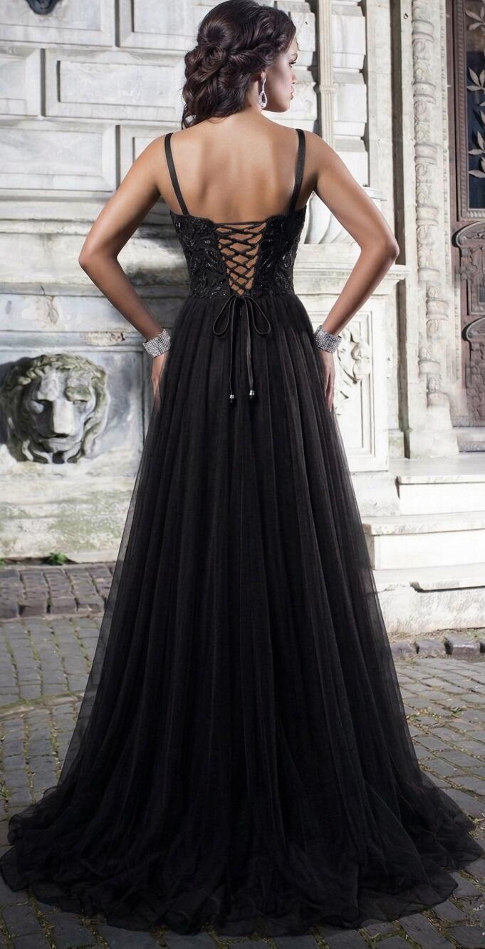 0252 ABITO LUNGO A IMPERO IN TULLE E CORPETTO IN MICRO-PAILLETTES FODERATO IN RASO NERO