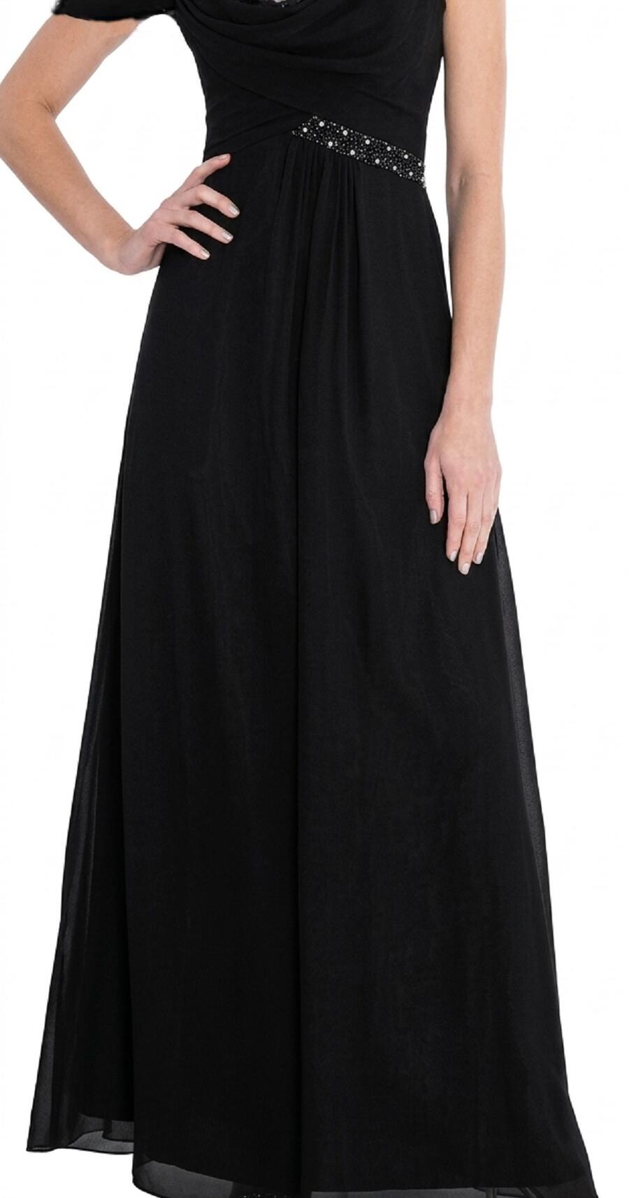0292 ABITO IN CHIFFON MONOSPALLA A IMPERO CON DETTAGLI DI PERLINE