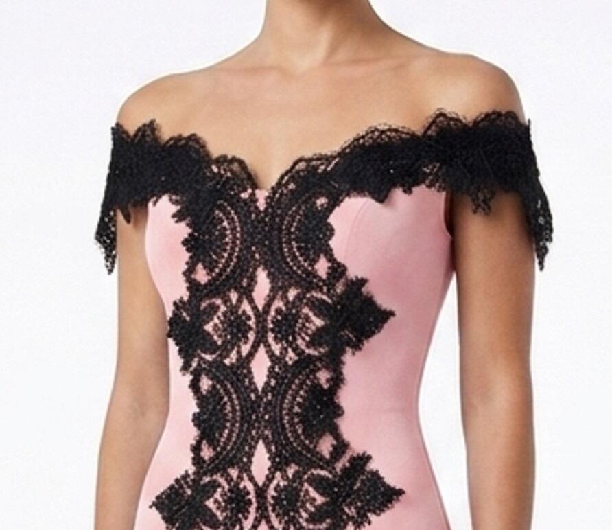0703 LONG SIREN DRESS WITH CENTRAL SLIT IN ELASTIC CREPE AND BLACK MACRAME