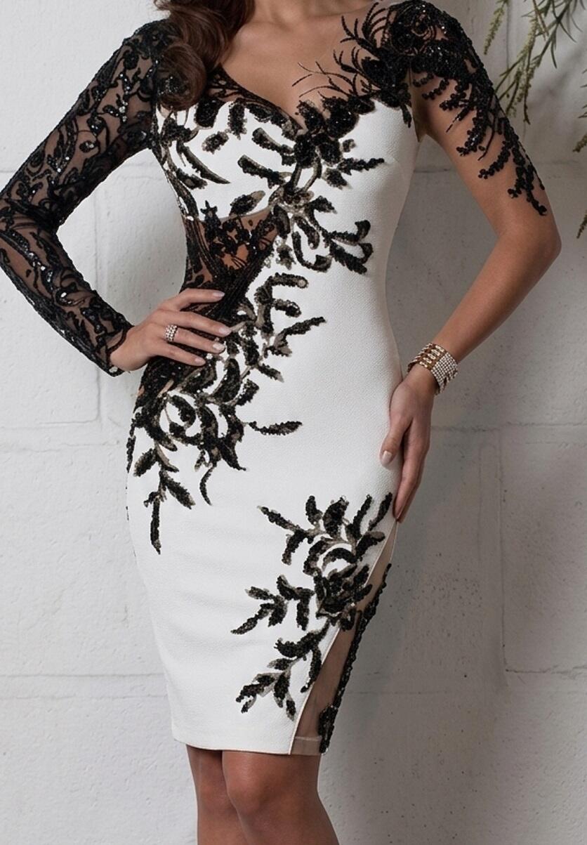0904 TUBE DRESS IN ELASTIC CREPE FABRIC WITH TRANSPARENCIES IN TULLE AND MACRAME '