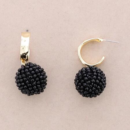 Orecchini a cerchio con sfera di cristallo sfaccettata NERO
