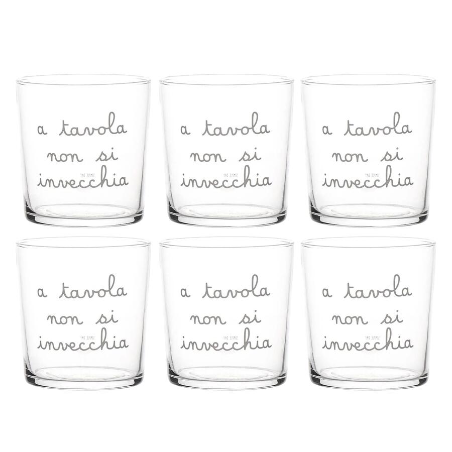 Simply Day "A tavola non si invecchia" – Set 6 Bicchieri in Vetro Temperato