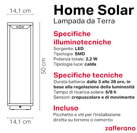 Lampada Ricaricabile da Terra Home Solar Colore Corten di Zafferano