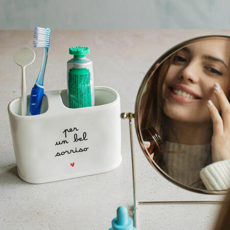 Simply Day - Portaspazzolini in Gres "Per un bel sorriso" | Doppio Scomparto