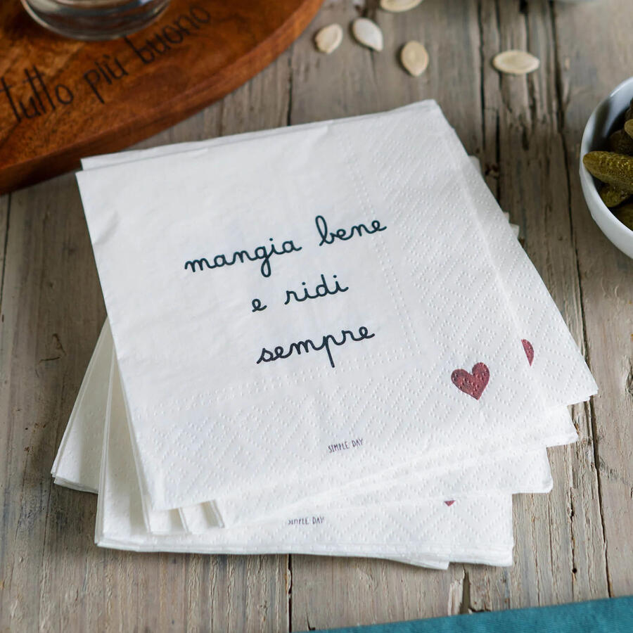 Simply Day - Set 20 Tovaglioli in Carta "Mangia bene e ridi sempre"