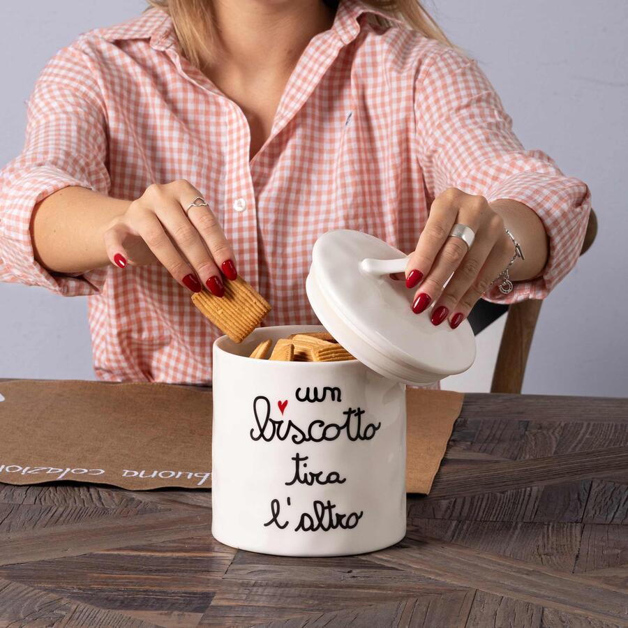 Simply Day - Barattolo in Gres "Un biscotto tira l'altro" | Biscottiera Ermetica