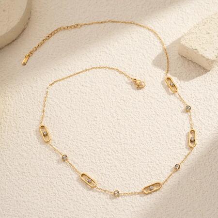 Collana Dorata Pietre Fini Acciaio Inossidabile Elegante Raffinato