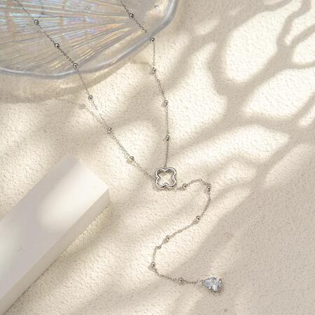 Collana Trifoglio Portafortuna Perle Finissime Goccia Cristallo Chic SILVER