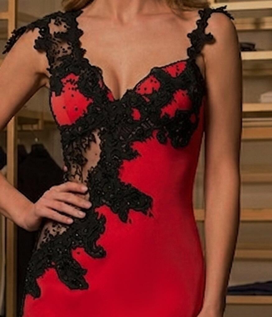 0801C DRESS TUBE IN ELASTIC CREPE FABRIC WITH TRANSPARENCIES IN TULLE AND MACRAME '