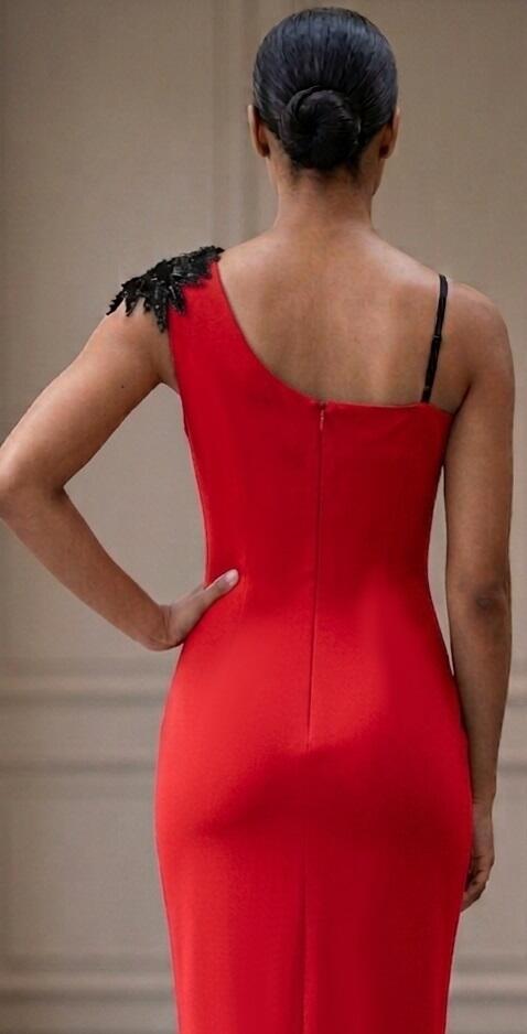 0801C DRESS TUBE IN ELASTIC CREPE FABRIC WITH TRANSPARENCIES IN TULLE AND MACRAME '