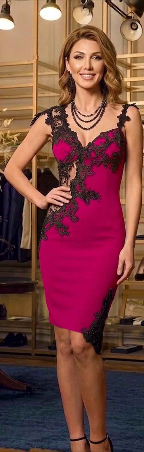 0804C DRESS TUBE IN ELASTIC CREPE FABRIC WITH TRANSPARENCIES IN TULLE AND MACRAME '