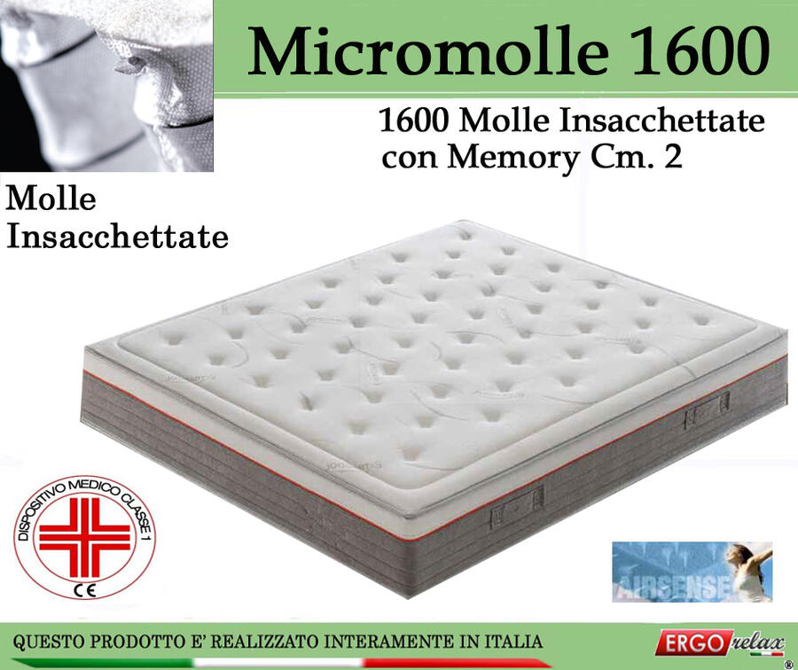 Materasso Molle Insacchettate Mod Micromolle 1600 con Memory da Cm 190x200 -Ergorelax