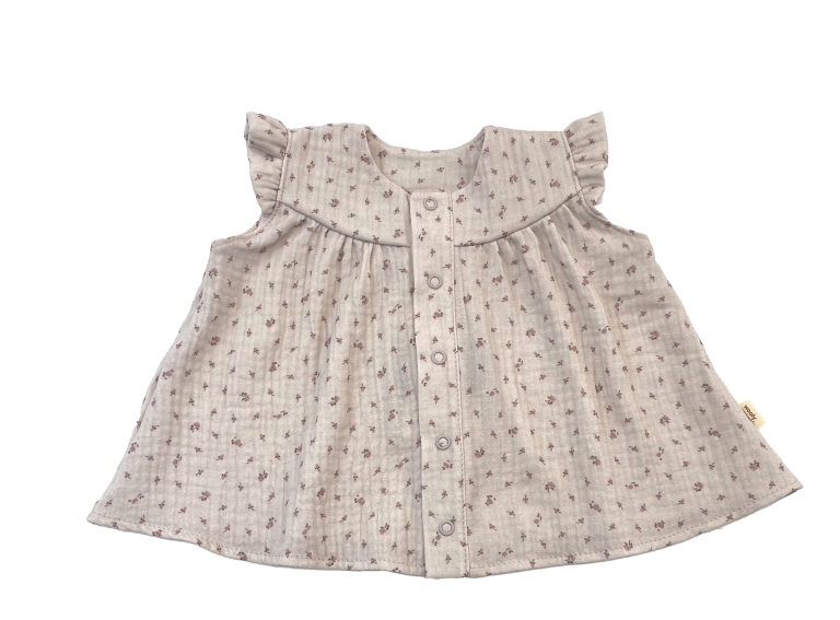 Set camicetta in mussola con bloomer – 100% cotone biologico GOTS - Pink Sand/Pink Flowers