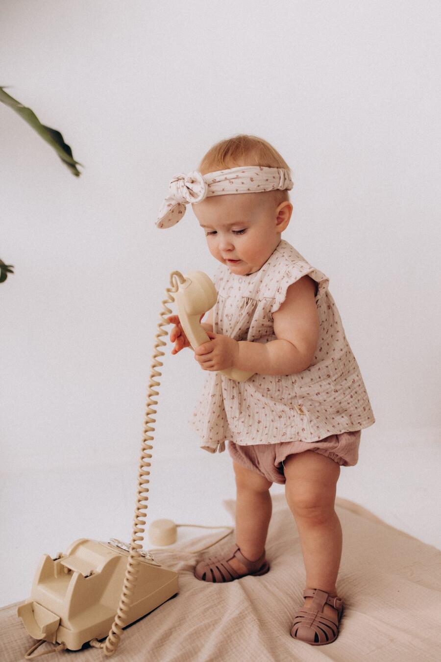 Set camicetta in mussola con bloomer – 100% cotone biologico GOTS - Pink Sand/Pink Flowers