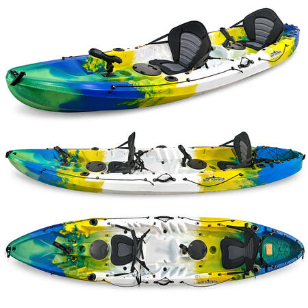 Kayak canoa biposto da pesca e turismo SKF Dolphin - 370 cm - 31 kg Blu - Bianco - Giallo