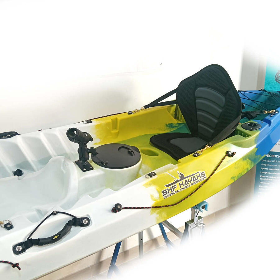 Kayak canoa biposto da pesca e turismo SKF Dolphin - 370 cm - 31 kg Blu - Bianco - Giallo