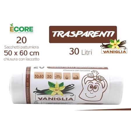 INTRADE 20 SACCHI TRASPARENTI 50X60 CM PROFUMATI ALLA VANIGLIA (Confezione da 20 pezzi) 