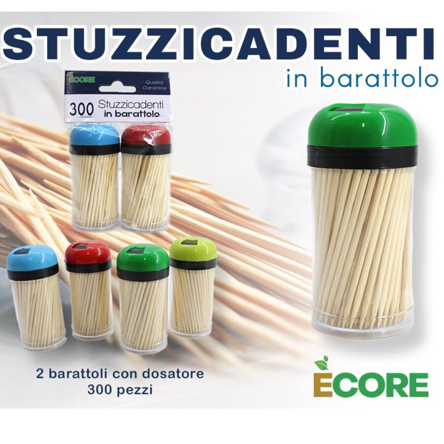 INTRADE STUZZICADENTI 2 BARATTOLI 300 PEZZI (Confezione da 24 pezzi) 