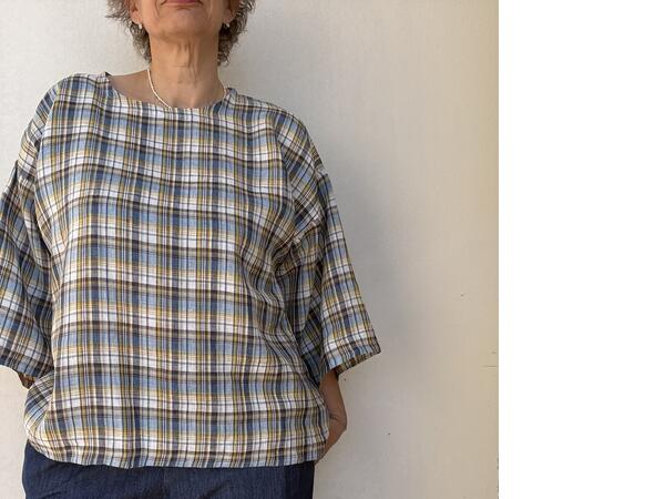 Camicia quadri azzurro in lino