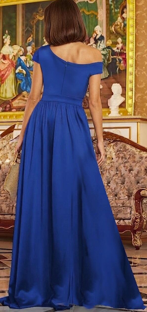 0872 Abito lungo in chiffon foderato con spacco laterale