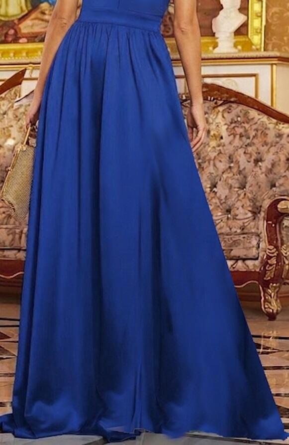 0872 Abito lungo in chiffon foderato con spacco laterale