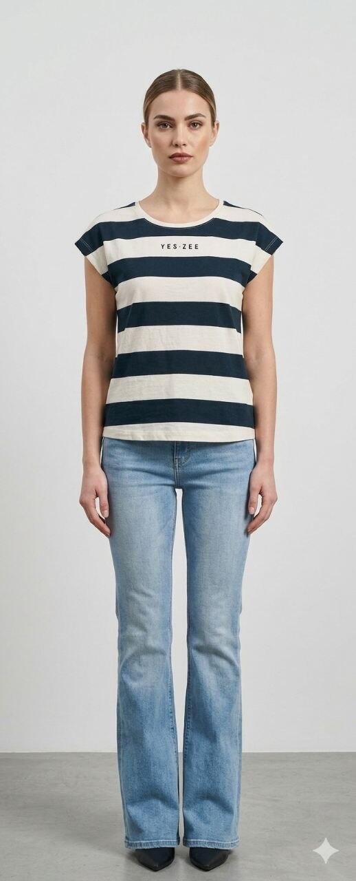 T/Shirt Yes Zee Rigata blu