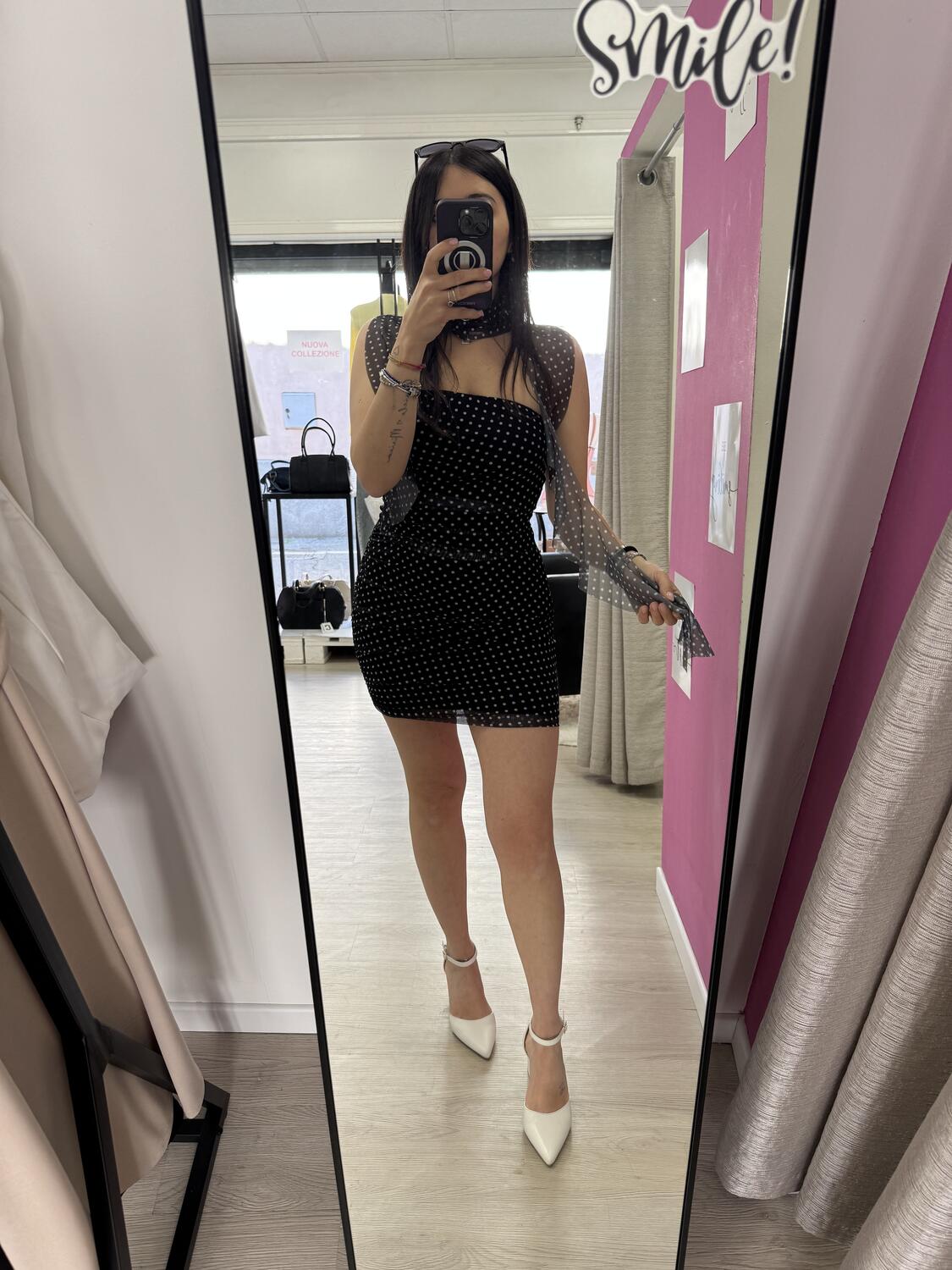 NOVITÀ Abitino a pois a fascia con foulard