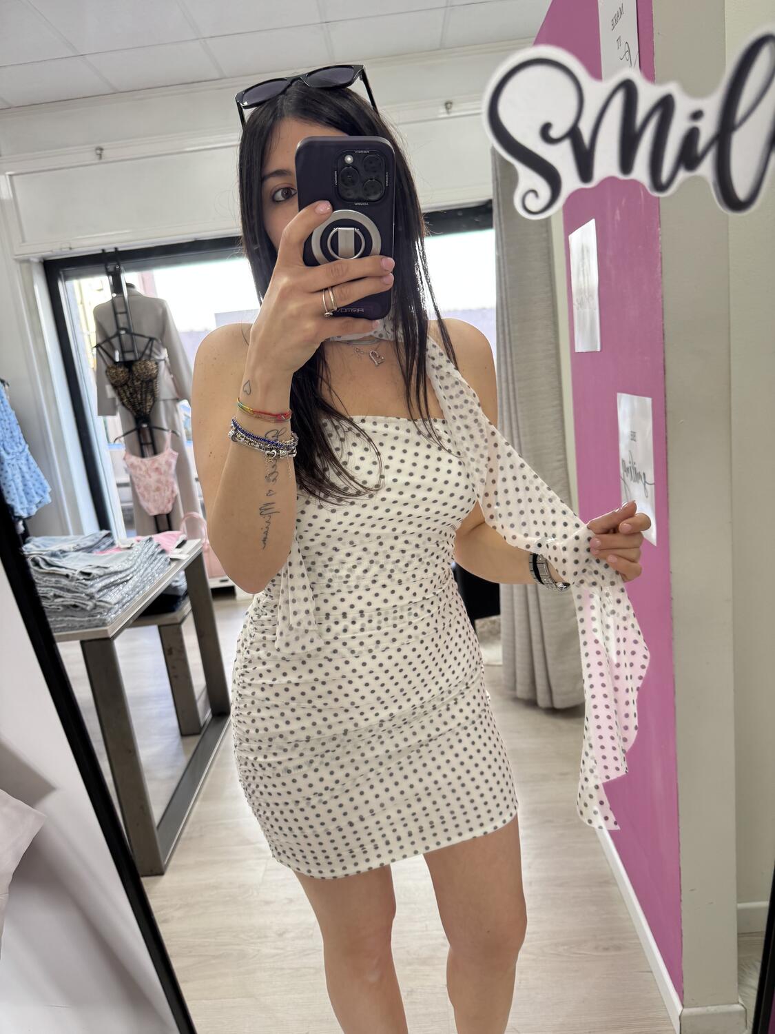 NOVITÀ Abitino a pois a fascia con foulard