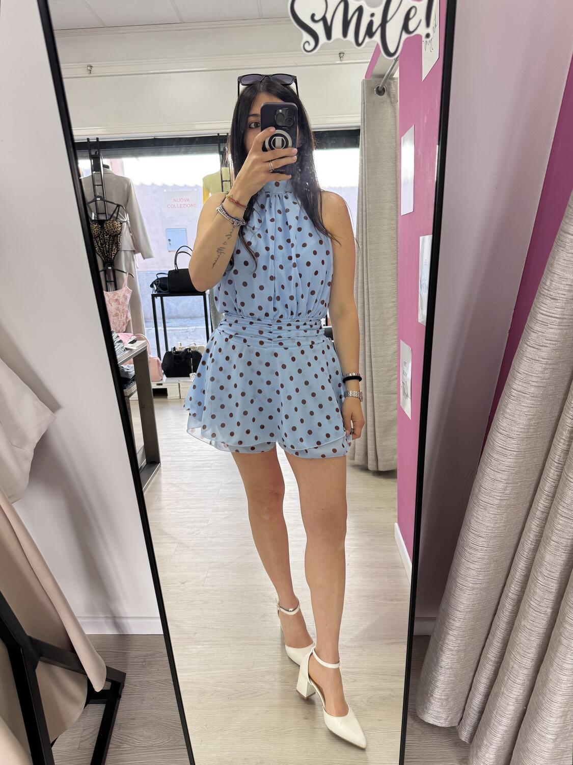 NOVITÀ Tutina a pois scollo all'americana