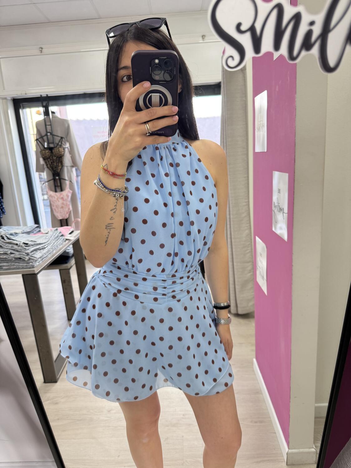 NOVITÀ Tutina a pois scollo all'americana