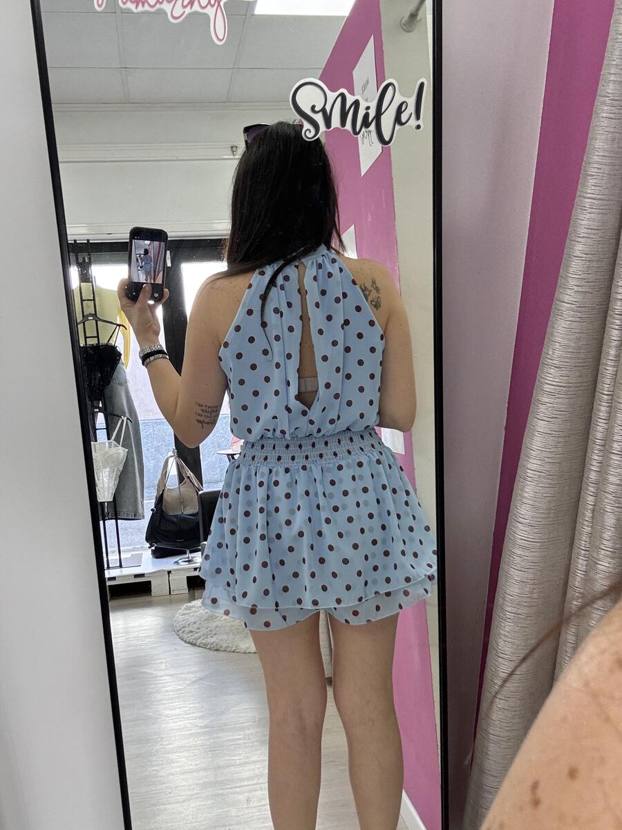 NOVITÀ Tutina a pois scollo all'americana