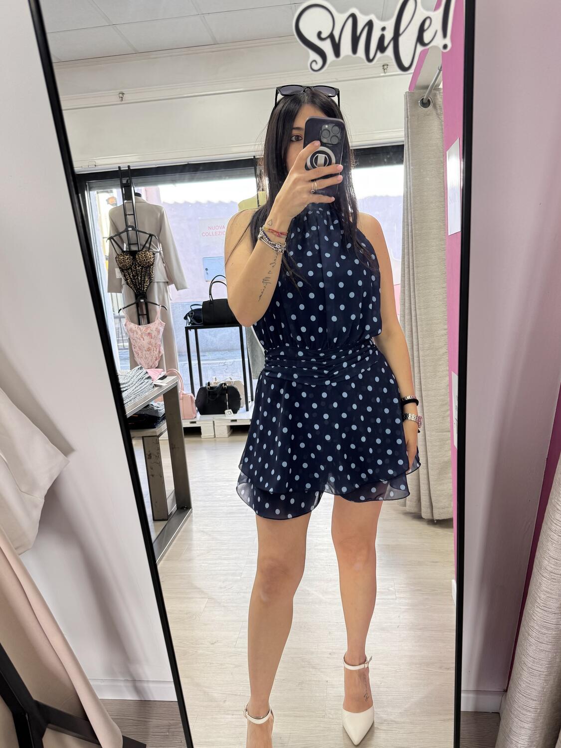 NOVITÀ Tutina a pois scollo all'americana