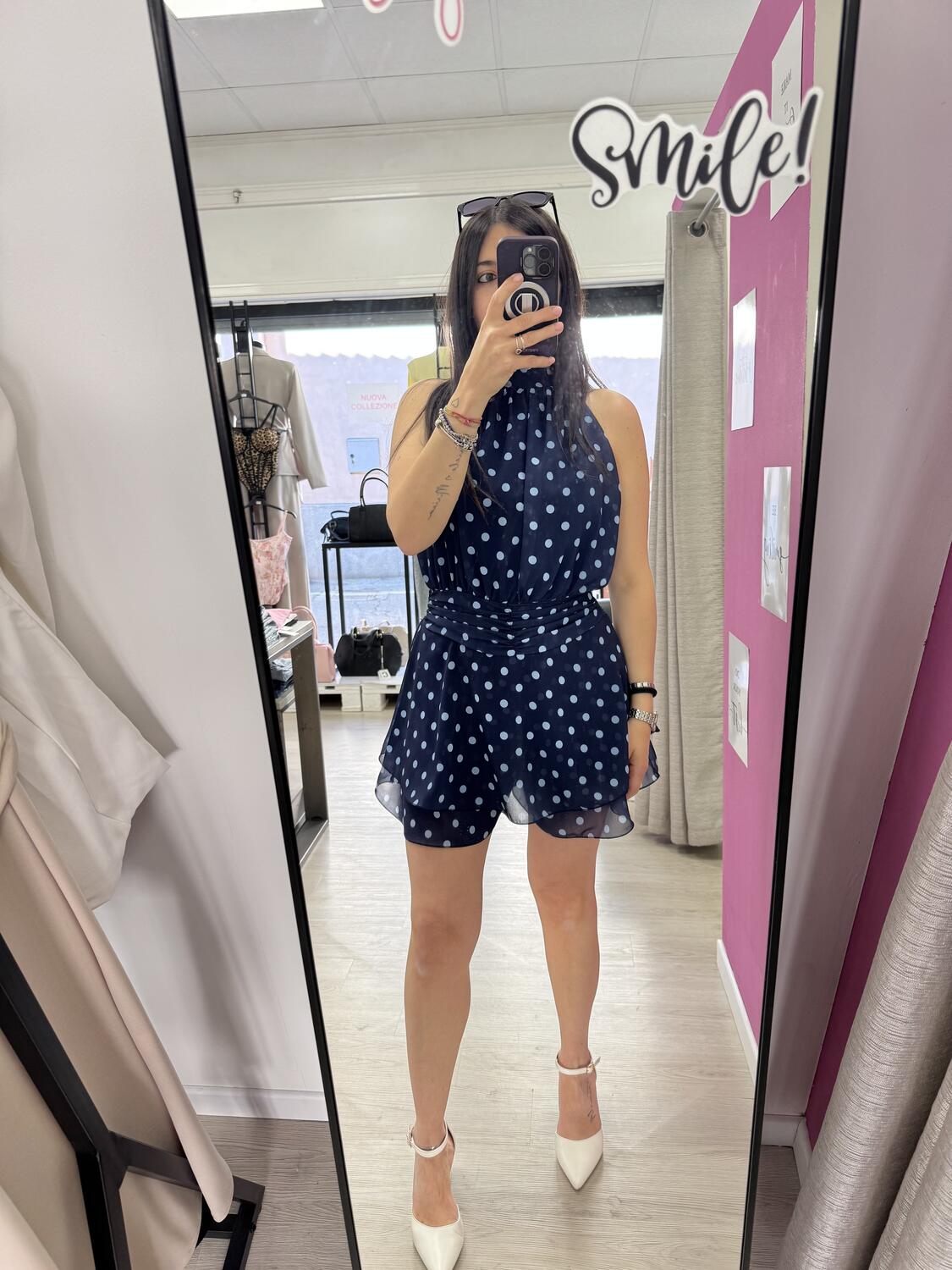 NOVITÀ Tutina a pois scollo all'americana