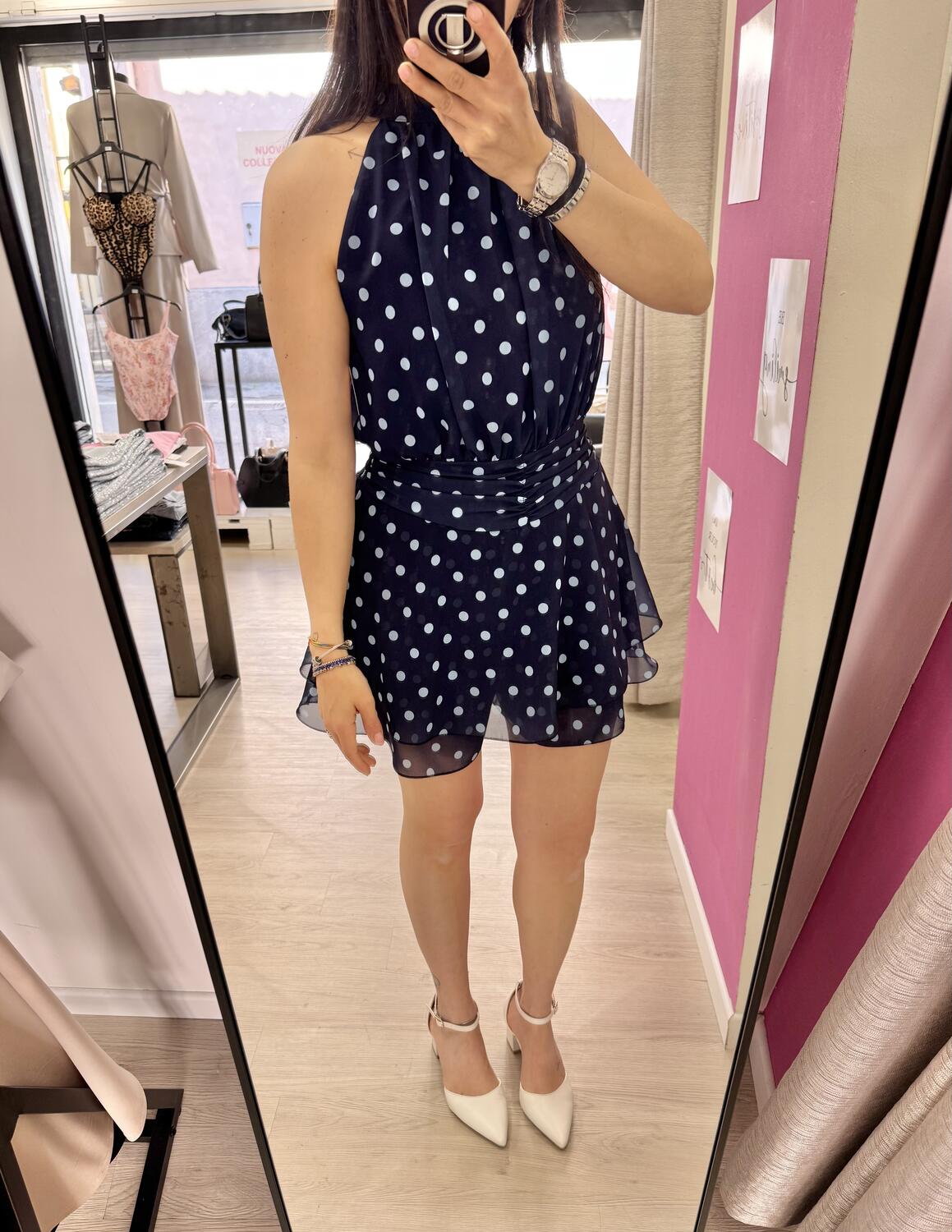 NOVITÀ Tutina a pois scollo all'americana