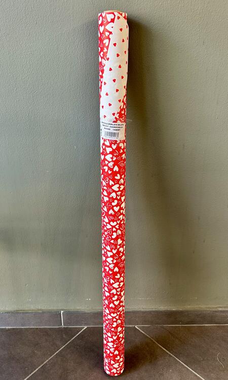 ROTOLO PERLATO DISEGNATO H. 1 X 40 METRI PBCF01 CUORIFOGLI ROSSO