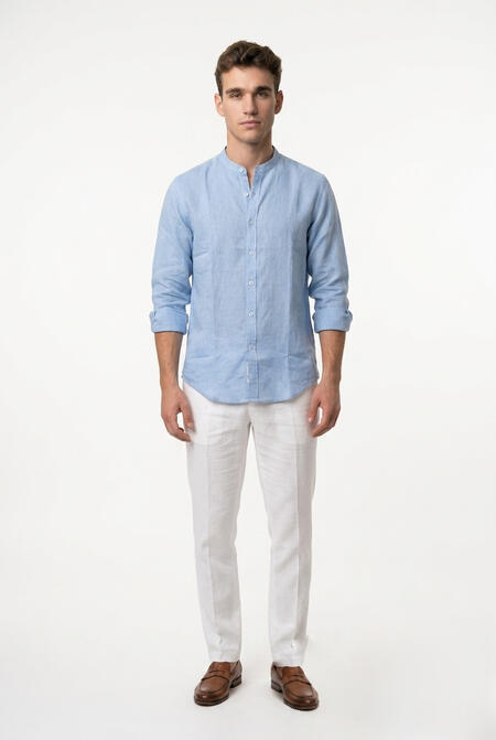 Gianni Lupo Camicia Lino Azzurro